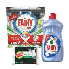 Fairy Platinum Plus Bulaşık Makinesi Tableti 75 Yıkama + Hijyen Temizlik Seti Hediyeli