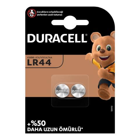Duracell Alkalin LR44 1.5 Volt 2'li Para Düğme Pil