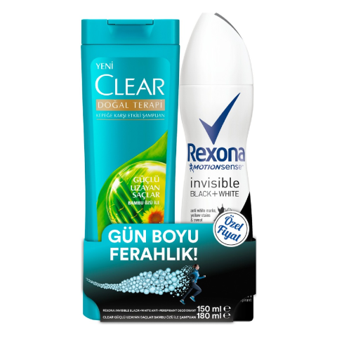Rexona Invisible Black White Kadın Deodorant 150ml + Clear Şampuan 180ml