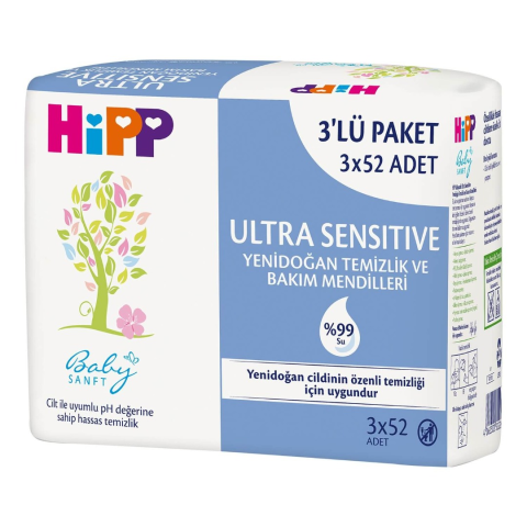 Hipp Yenidoğan Islak Mendil Ultra Sensitive 52li 3 Paket 3lü