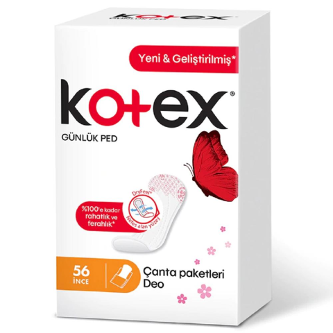 Kotex İnce Günlük Ped 56'lı Parfümlü Çanta Paketleri
