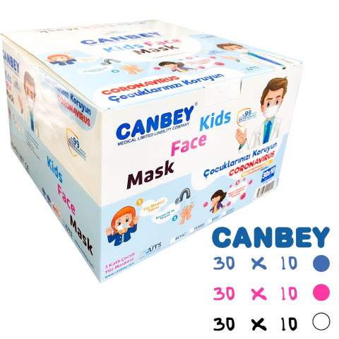 Canbey Çocuk Maskesi 3 Katlı 10lu 30 Paket 300 Adet 3 Renk Maske