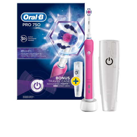 Oral B Pro 750 Pembe Şarj Edilebilir Seyahat Kabı Hediyeli Diş Fırçası