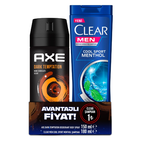 Axe Dark Temptation Erkek Deodorant 150 ml + Clear Men Şampuan 180 ml Set