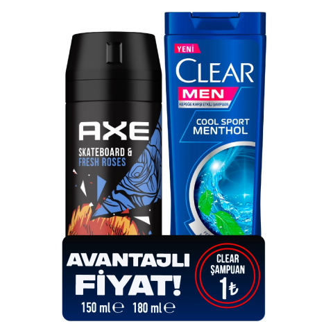 Axe Deodorant Erkek Skateboard 150 ml + Clear Şampuan 180 ml Set