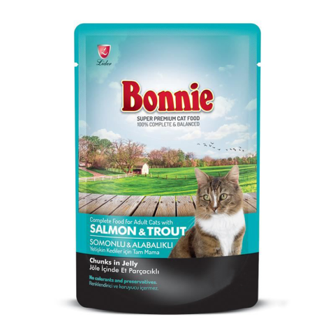 Bonnie Pouch Somonlu Ve Alabalıklı Jelly Yetişkin Kedi Konservesi 85 gr