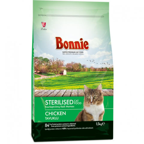 Bonnie Kısırlaştırılmış Tavuklu Yetişkin Kedi Maması 1.5 Kg