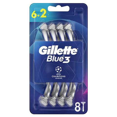 Gillette Blue3 Tıraş Bıçağı Football 6+2'li Şampiyonlar Ligi Paketi 