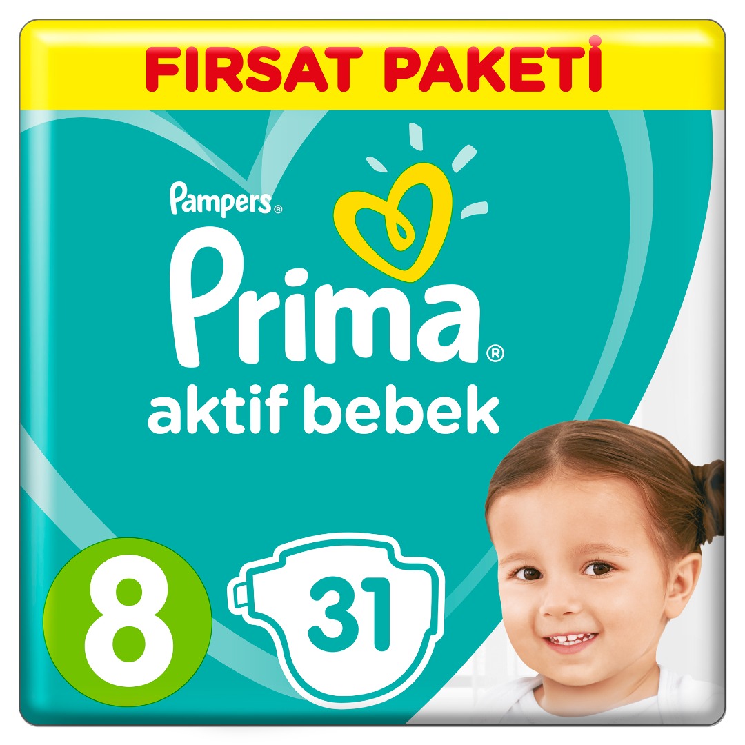 Prima Bebek Bezi Aktif Fırsat Paketi 8 Beden 31 Adet 17+Kg