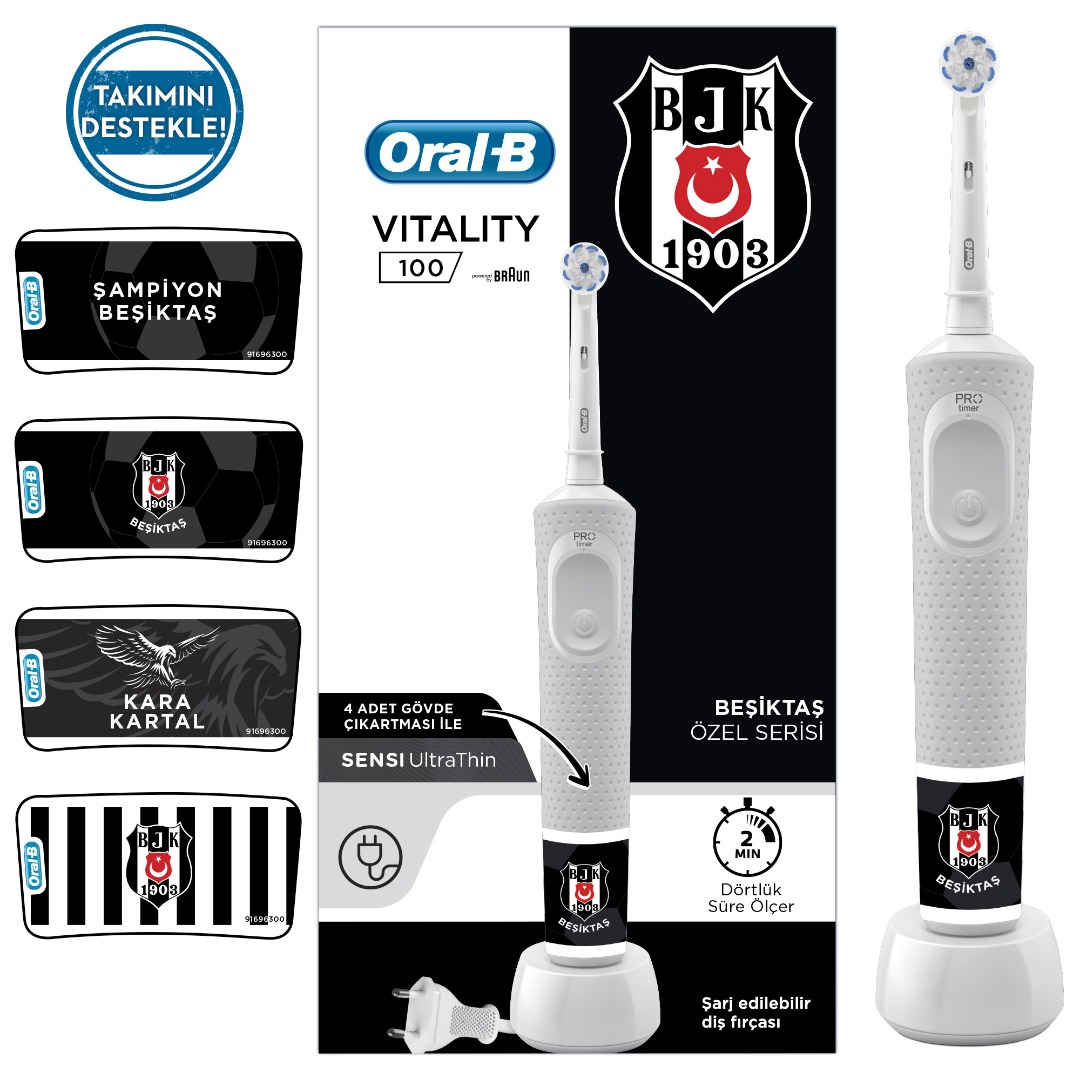 Oral B Vitality D100 Şarjlı Elektirkli Diş Fırçası Beşiktaş Özel Seri