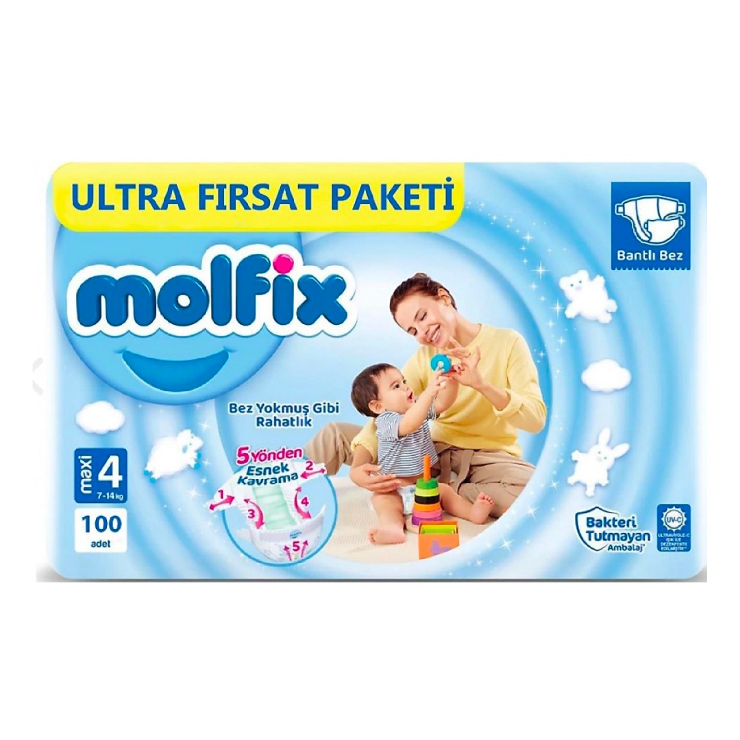 Molfix Bebek Bezi 4 Beden Maxi 7-14 Kg 100lü Ultra Fırsat Paketi