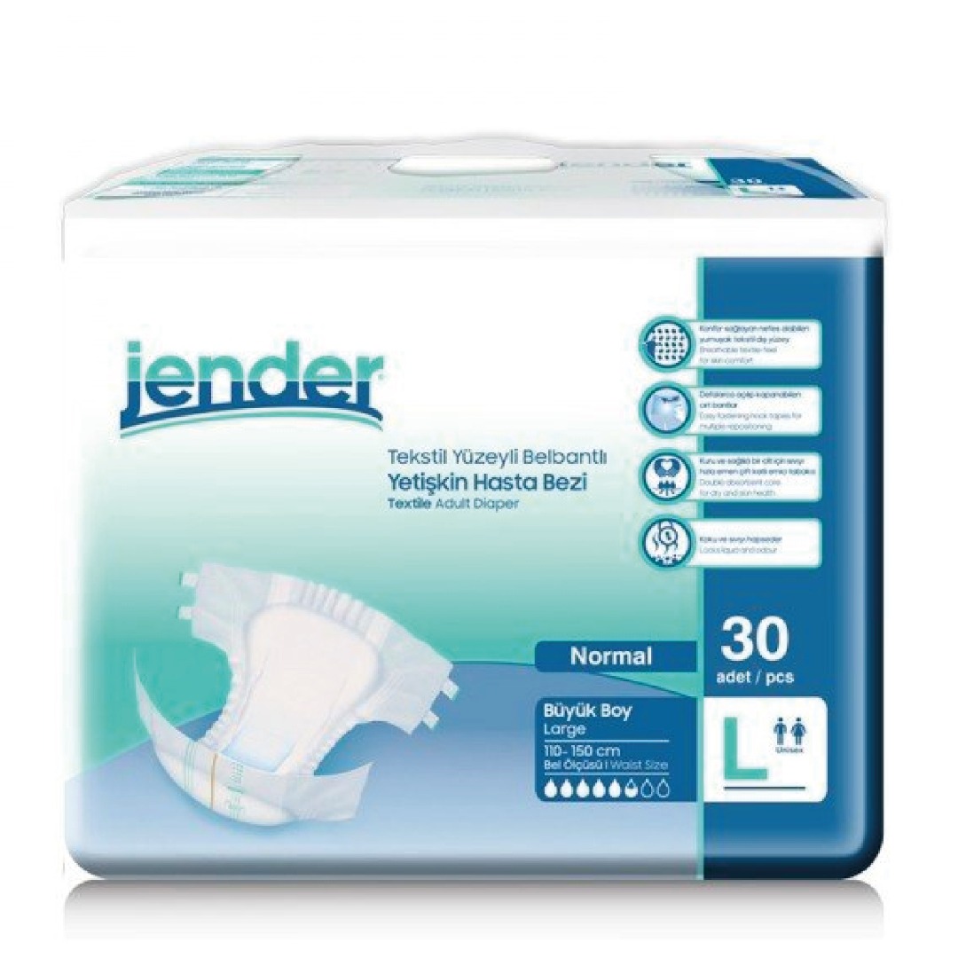 Jender Tekstil Yüzeyli Bel Bantlı Yetişkin Hasta Bezi Large 30’lu Paket