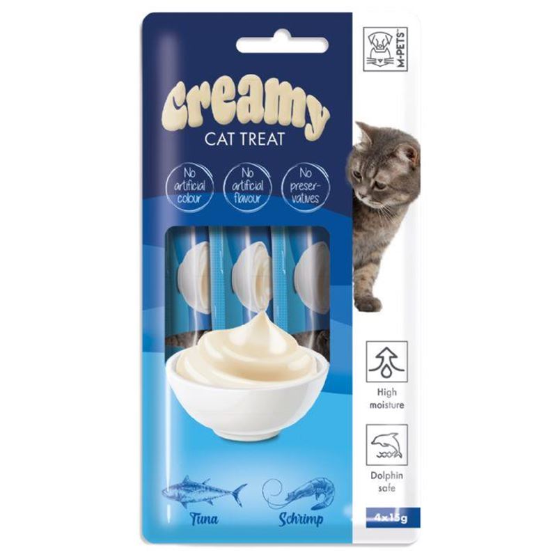 M-Pets Creamy Ton Balıklı Ve Karidesli Sıvı Kedi Ödül Maması 4x15 gr